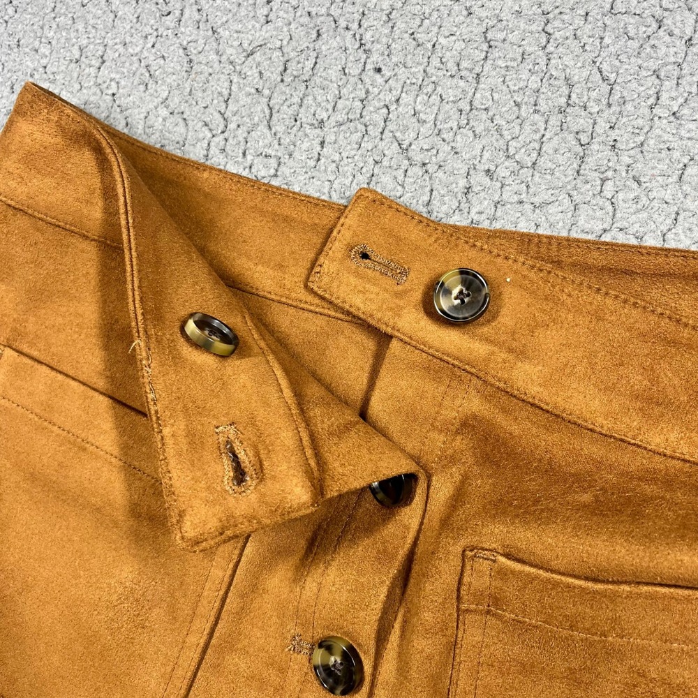 Marine Layer Brown Faux Suede Button Front Mini Skirt Pockets Size 4 - Picture 3 of 9